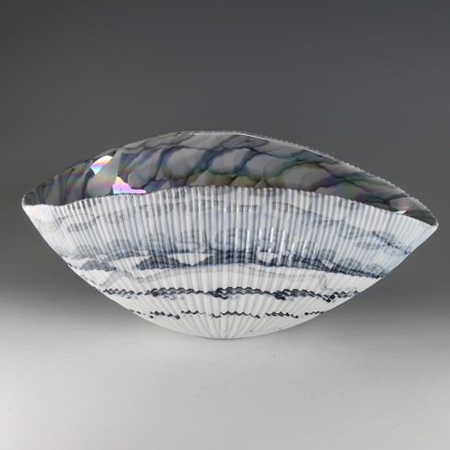 46 - A Yalos Murano glass 'Turquoise Tranquility' glass Shell, decorated in white, blue and green on opaq... 