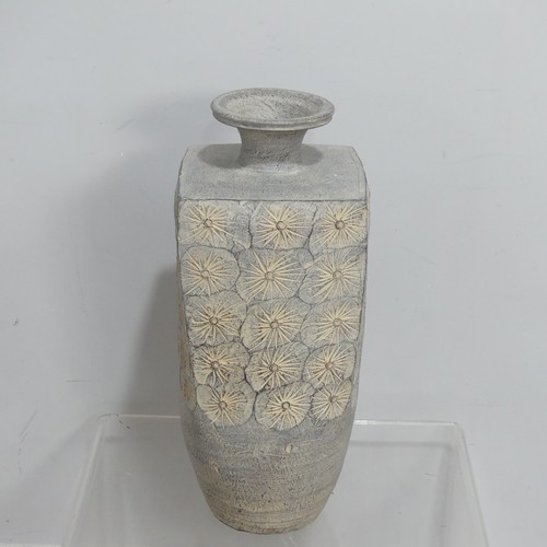 50 - A large modern pottery Vase, of square shouldered form with incised stylised floral/astrological dec... 