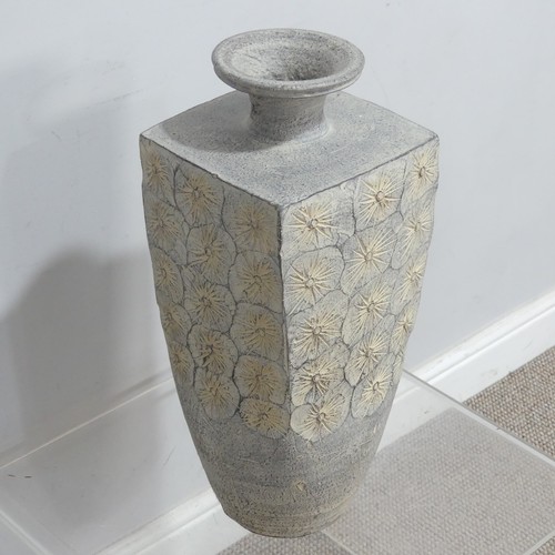 50 - A large modern pottery Vase, of square shouldered form with incised stylised floral/astrological dec... 