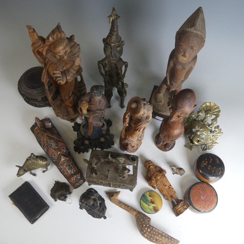 51 - A quantity of African and Asian Artefacts, to comprise three Chinese root carvings of Elders and ano... 