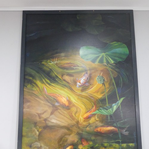 180 - Melissa Lee Bokker (20th/21st century), Koi Carp and Water Lilys, oil on board, signed, 240cm x 130c... 