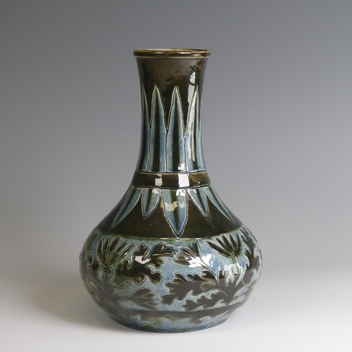 55 - A C. H. Brannam seaweed pattern Vase, bulbous bottle form, unmarked, Art Potters of Barnstaple, Audr... 