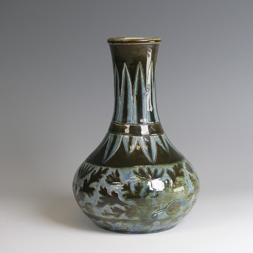 55 - A C. H. Brannam seaweed pattern Vase, bulbous bottle form, unmarked, Art Potters of Barnstaple, Audr... 