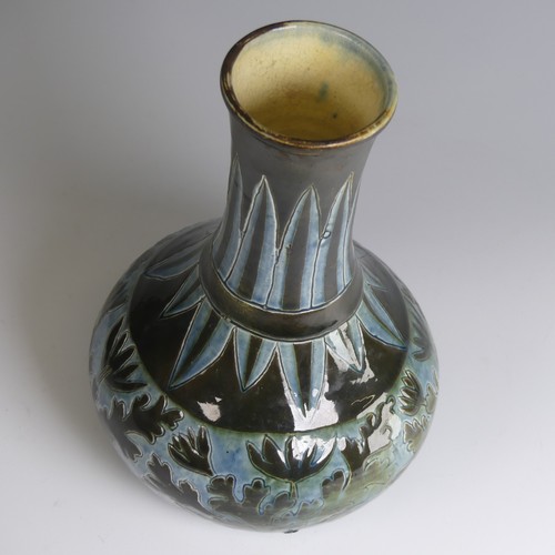 55 - A C. H. Brannam seaweed pattern Vase, bulbous bottle form, unmarked, Art Potters of Barnstaple, Audr... 