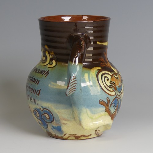 60 - A C. H. Brannam pottery fish Jug, with fish mouth for spout and fish tail for handle, decorated with... 