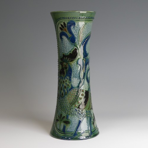 65 - A Frederick Braddon for C. H. Brannam pottery Vase, of waisted sleeve form, decorated beautifully wi... 