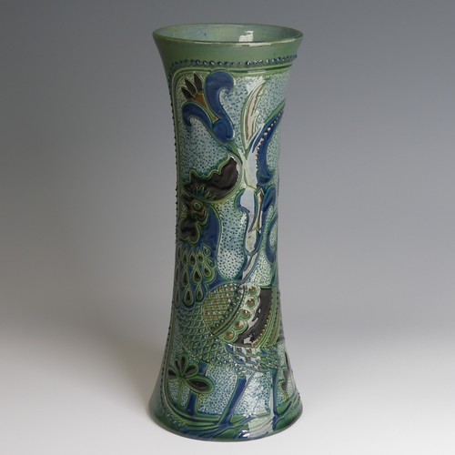 65 - A Frederick Braddon for C. H. Brannam pottery Vase, of waisted sleeve form, decorated beautifully wi... 