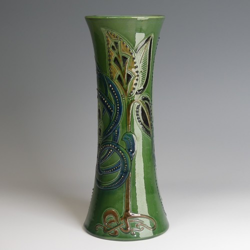 65 - A Frederick Braddon for C. H. Brannam pottery Vase, of waisted sleeve form, decorated beautifully wi... 