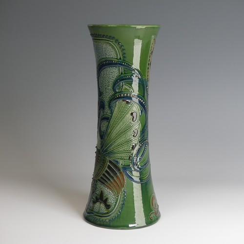 65 - A Frederick Braddon for C. H. Brannam pottery Vase, of waisted sleeve form, decorated beautifully wi... 