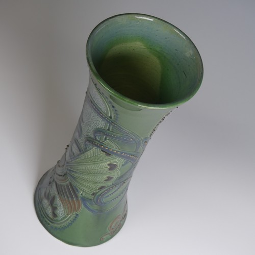 65 - A Frederick Braddon for C. H. Brannam pottery Vase, of waisted sleeve form, decorated beautifully wi... 