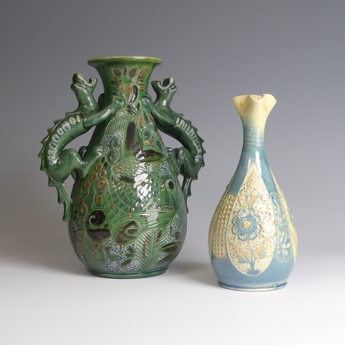 69 - A C. H. Brannam pottery Vase, constructed in somewhat porcelaineous material, decorated in blue and ... 