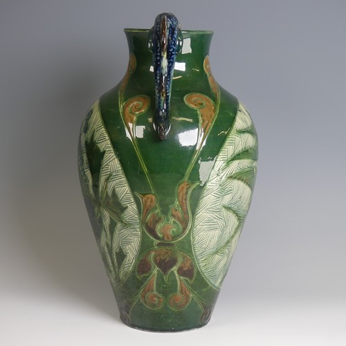 75 - Alexander Lauder, Barum Pottery twin-handled Vase, of large proportions, decorated in dark green gro... 