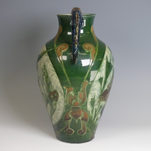 75 - Alexander Lauder, Barum Pottery twin-handled Vase, of large proportions, decorated in dark green gro... 