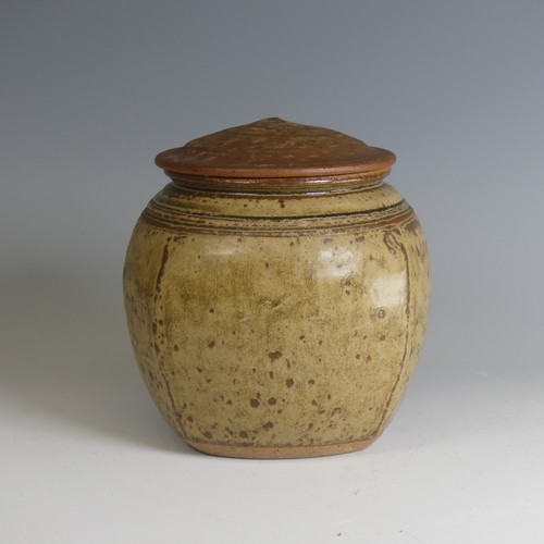 82 - Richard Batterham (1936 - 2021) a studio pottery stoneware Caddy, decorated in ash glaze, faceted fo... 