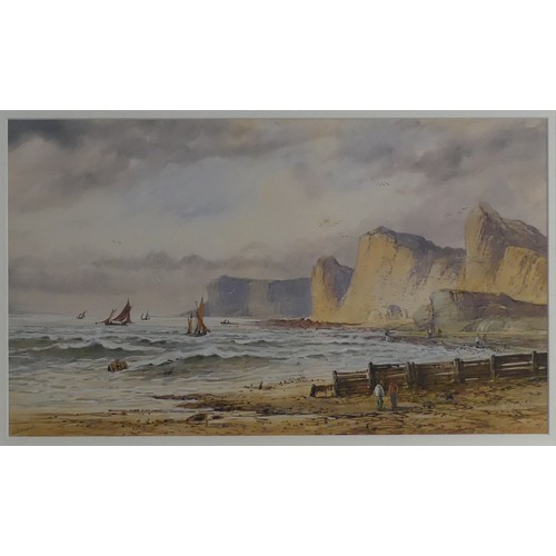 181 - L. Lewis (British, 1826-1913), Fishermen and fishing boats in coastal seascapes - possibly Swanage n... 