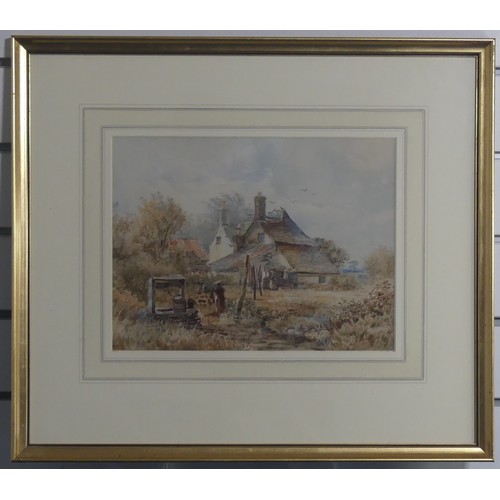 183 - A. Handcock (19th century), Farm buildings by a stream, watercolour, signed and dated '83, 25cm x 33... 