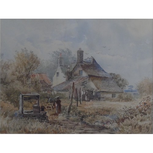 183 - A. Handcock (19th century), Farm buildings by a stream, watercolour, signed and dated '83, 25cm x 33... 