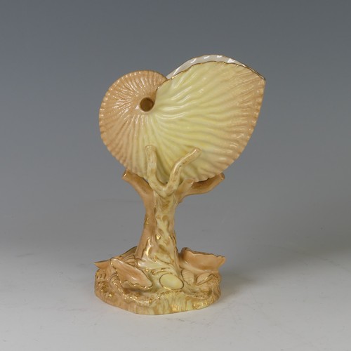 84 - A Royal Worcester blush ivory Shell vase, shape 101, with coral stem and shell base, decorated in gi... 