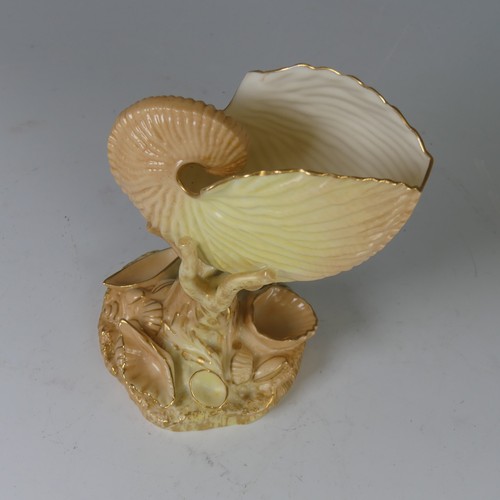 84 - A Royal Worcester blush ivory Shell vase, shape 101, with coral stem and shell base, decorated in gi... 