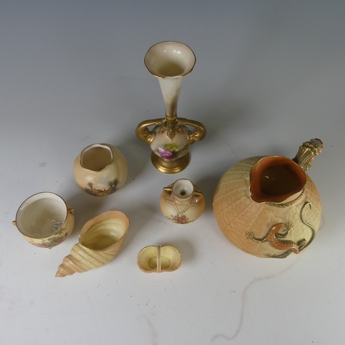 89 - Seven pieces of Royal Worcester blush ivory porcelain, including small globular vase painted with An... 