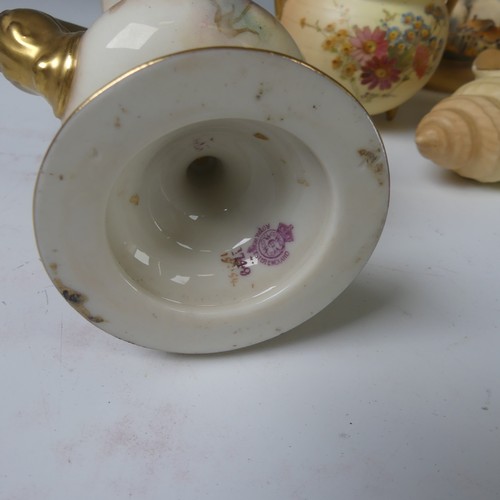 89 - Seven pieces of Royal Worcester blush ivory porcelain, including small globular vase painted with An... 