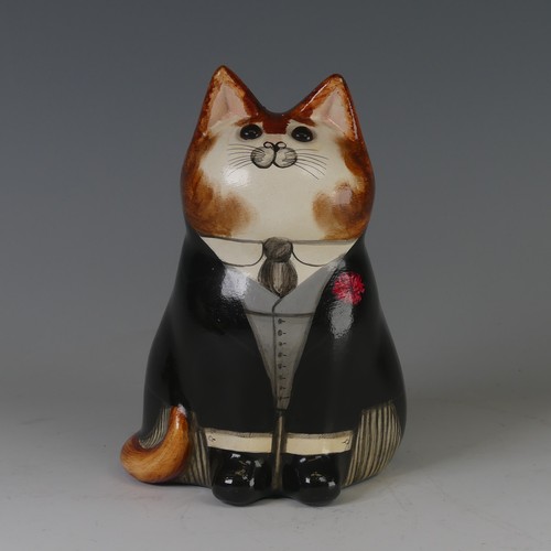 91 - A Joan and David De Bethel, Rye Pottery, Black Tie Cat, with glass eyes and hand-painted decoration,... 