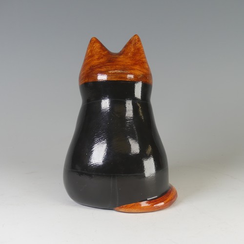 91 - A Joan and David De Bethel, Rye Pottery, Black Tie Cat, with glass eyes and hand-painted decoration,... 