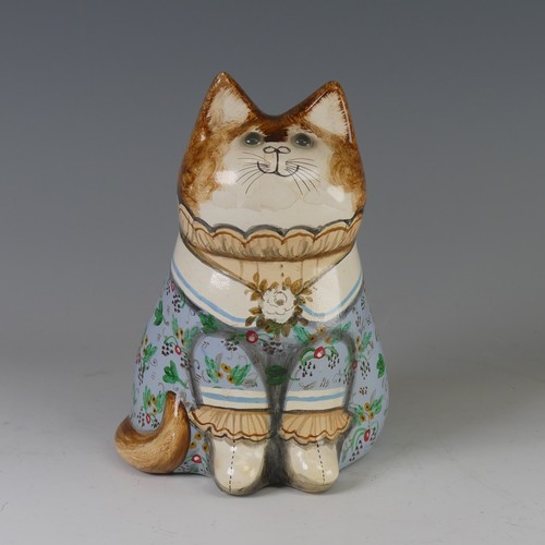 92 - A Joan and David De Bethel, Rye Pottery, Floral Cat, with glass eyes and hand-painted decoration, th... 