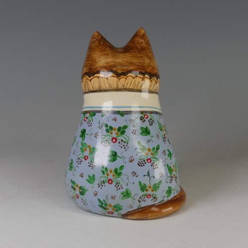 92 - A Joan and David De Bethel, Rye Pottery, Floral Cat, with glass eyes and hand-painted decoration, th... 