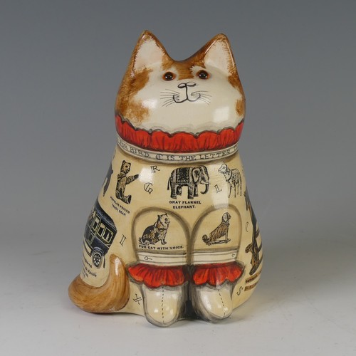 93 - A Joan and David De Bethel, Rye Pottery, Alphabet Cat, with glass eyes and decoupage decoration, the... 