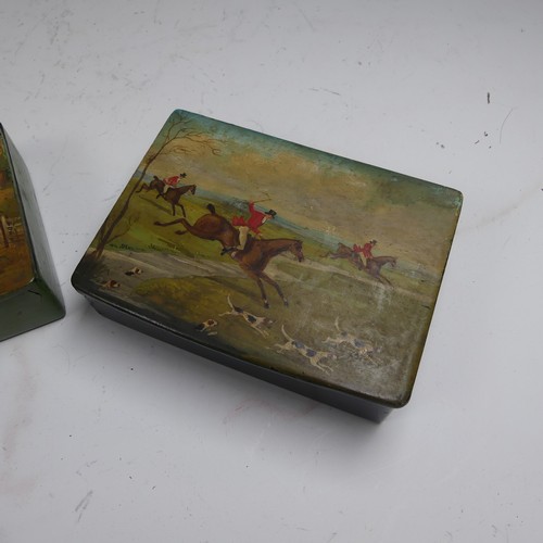 750 - A 19th century papier mâché Snuff Box, of rectangular form, the hinged cover painted with a Fox Hunt... 