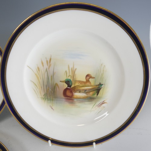 34 - George Jones & Sons 'Crescent' ware for Harrods Ltd, a set of six cabinet plates painted with ga... 