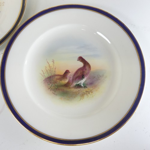 34 - George Jones & Sons 'Crescent' ware for Harrods Ltd, a set of six cabinet plates painted with ga... 