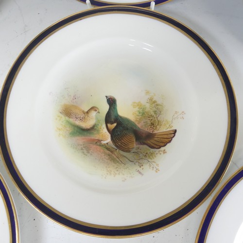 34 - George Jones & Sons 'Crescent' ware for Harrods Ltd, a set of six cabinet plates painted with ga... 