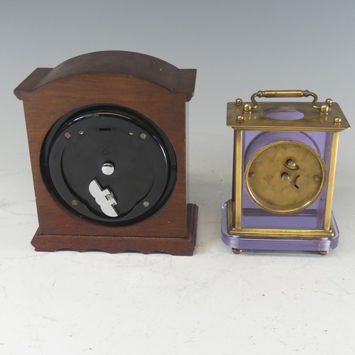 667 - A 20th century brass and purple glass cased carriage Clock, the white dial with Arabic numerals, H 1... 