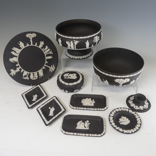 49 - A small quantity of Wedgwood black Jasperware, to comprise Plate, footed Bowl, Bowl, Trinket Box, Me... 