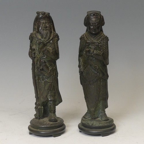 100 - Two Chinese bronzed Figures, marked to base, H 25 cm(2)