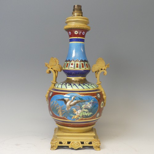 505 - An Aesthetic Movement Table Lamp, probably by Elkington & Co., circa 1880, with painted gilt met... 