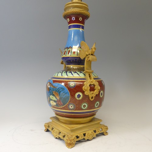 505 - An Aesthetic Movement Table Lamp, probably by Elkington & Co., circa 1880, with painted gilt met... 