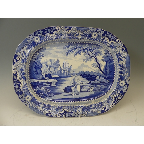 97 - A Brameld & Co. (Rockingham) pottery meat platter, 19th century, printed in under glaze blue wit... 