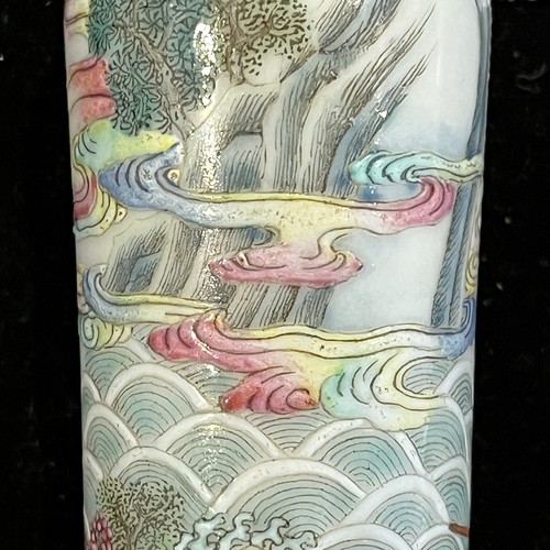 105 - A Chinese famille rose porcelain Snuff Bottle, decorated in fine enamels of an elder riding a dragon... 