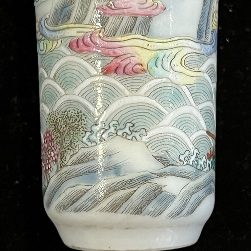 105 - A Chinese famille rose porcelain Snuff Bottle, decorated in fine enamels of an elder riding a dragon... 