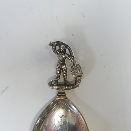 62 - A Norwegian silver (830 grade) Caddy / Anointing Spoon, with figural handle, marked 'MH 830s' f... 