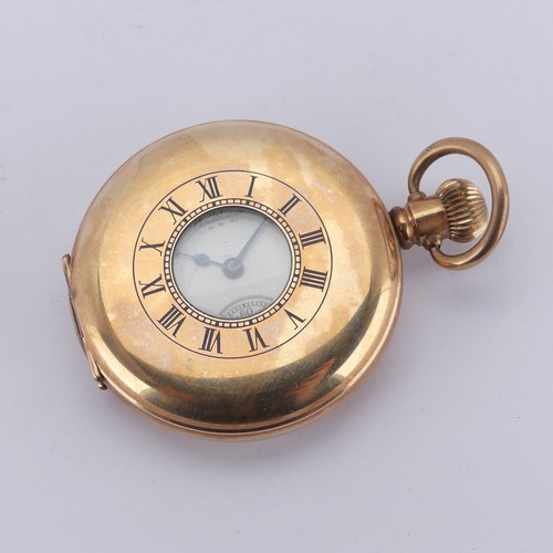 104 - A rose gold plated Waltham half hunter Pocket Watch, signed white enamel dial with Roman Numerals an... 