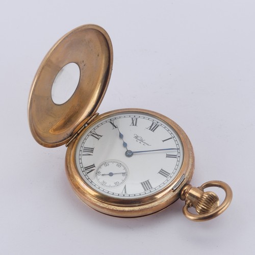 104 - A rose gold plated Waltham half hunter Pocket Watch, signed white enamel dial with Roman Numerals an... 