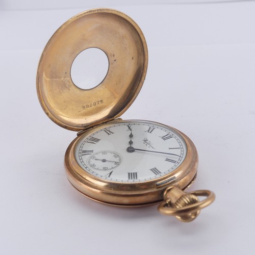 104 - A rose gold plated Waltham half hunter Pocket Watch, signed white enamel dial with Roman Numerals an... 