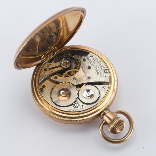 104 - A rose gold plated Waltham half hunter Pocket Watch, signed white enamel dial with Roman Numerals an... 