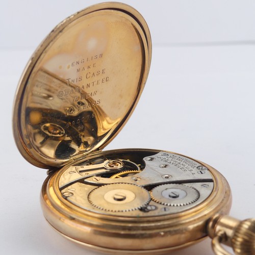 104 - A rose gold plated Waltham half hunter Pocket Watch, signed white enamel dial with Roman Numerals an... 