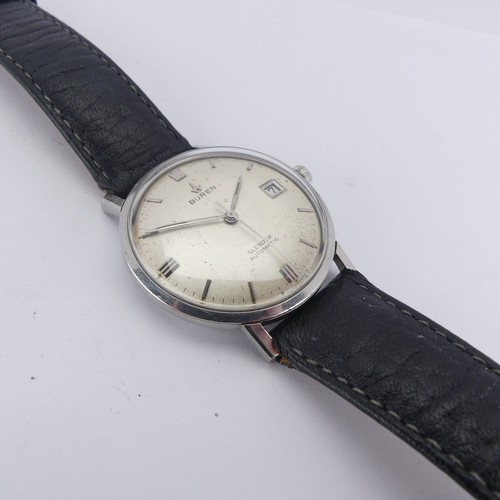 134 - A vintage Buren Automatic Slender Wristwatch,  the silvered dial with date aperture at 3o'clock, wit... 