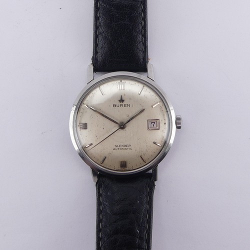 134 - A vintage Buren Automatic Slender Wristwatch,  the silvered dial with date aperture at 3o'clock, wit... 